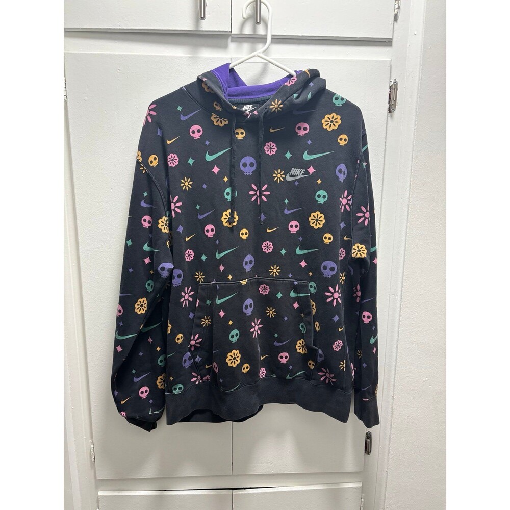 Nike Day Of The Dead Club Pullover Men's Large Black W/ Colorful Pattern